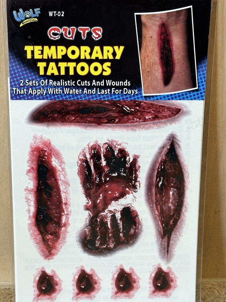 3 Pks Temporary Tattoos - One Stitches and Two Cuts - NEW