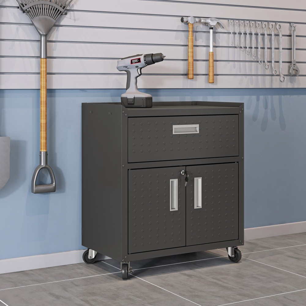 Rolling Garage Cabinet,Lockable Tool Chest with Doors & Drawer,Adjustable Shelf