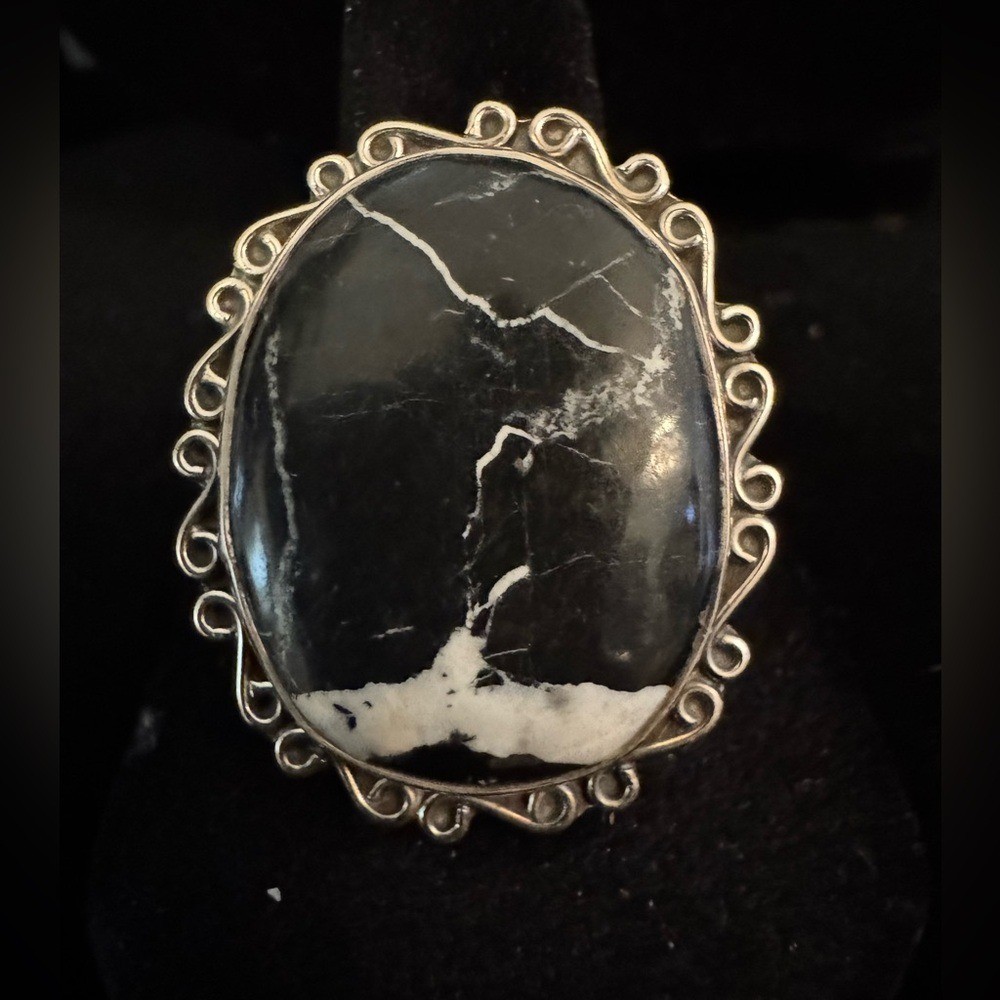 Elegant white, buffalo, turquoise and sterling Silver Statement Ring