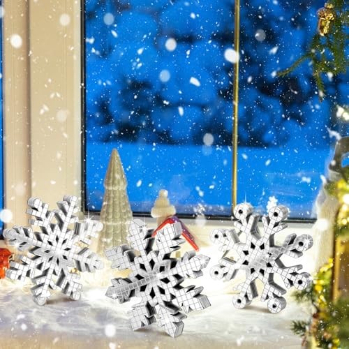 3 Pcs Winter Snowflake Centerpieces for Tables Disco Snowflake Table