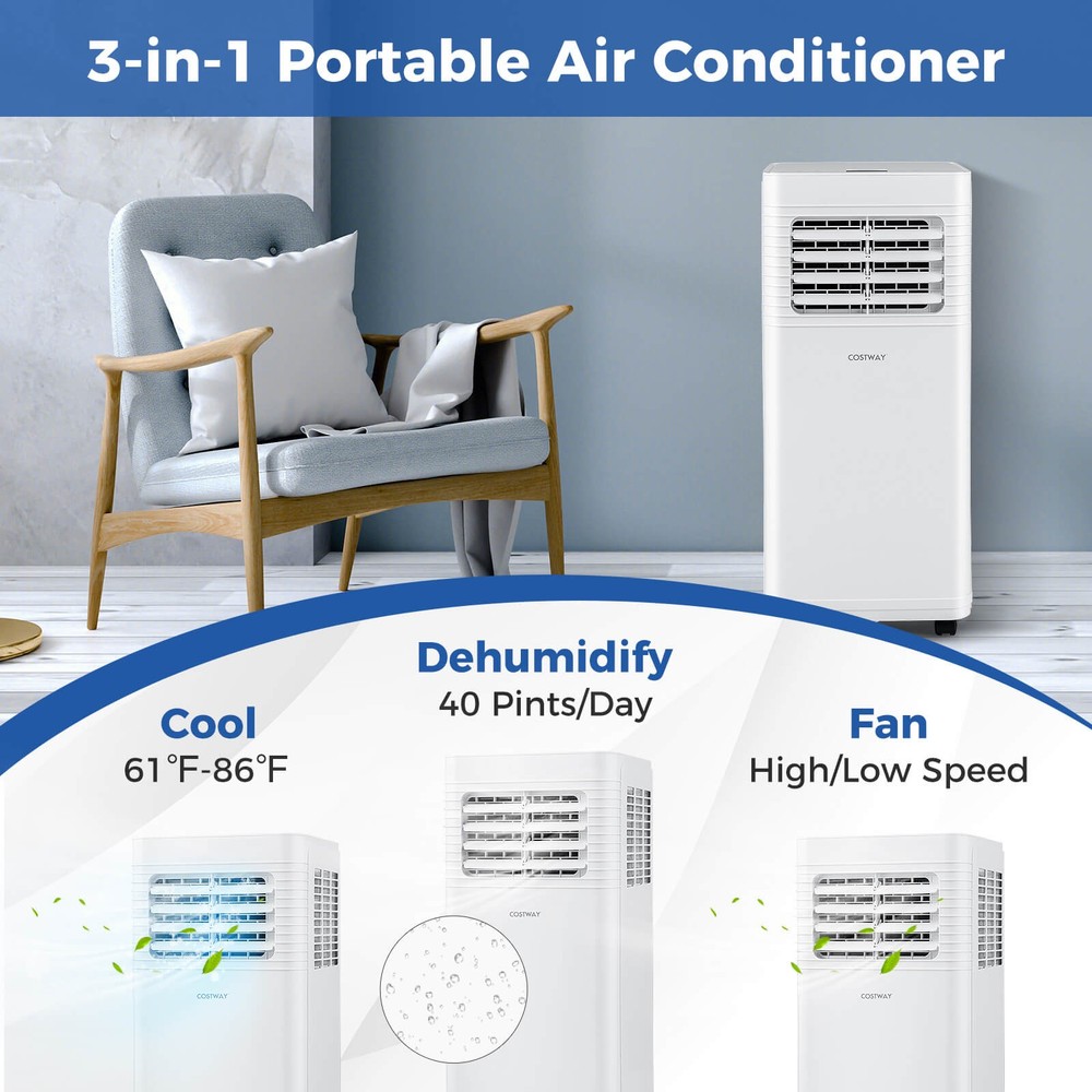 Portable Air Conditioner 8000 BTU 3 in 1 AC Unit w/Fan & Dehumidifier Sleep Mode