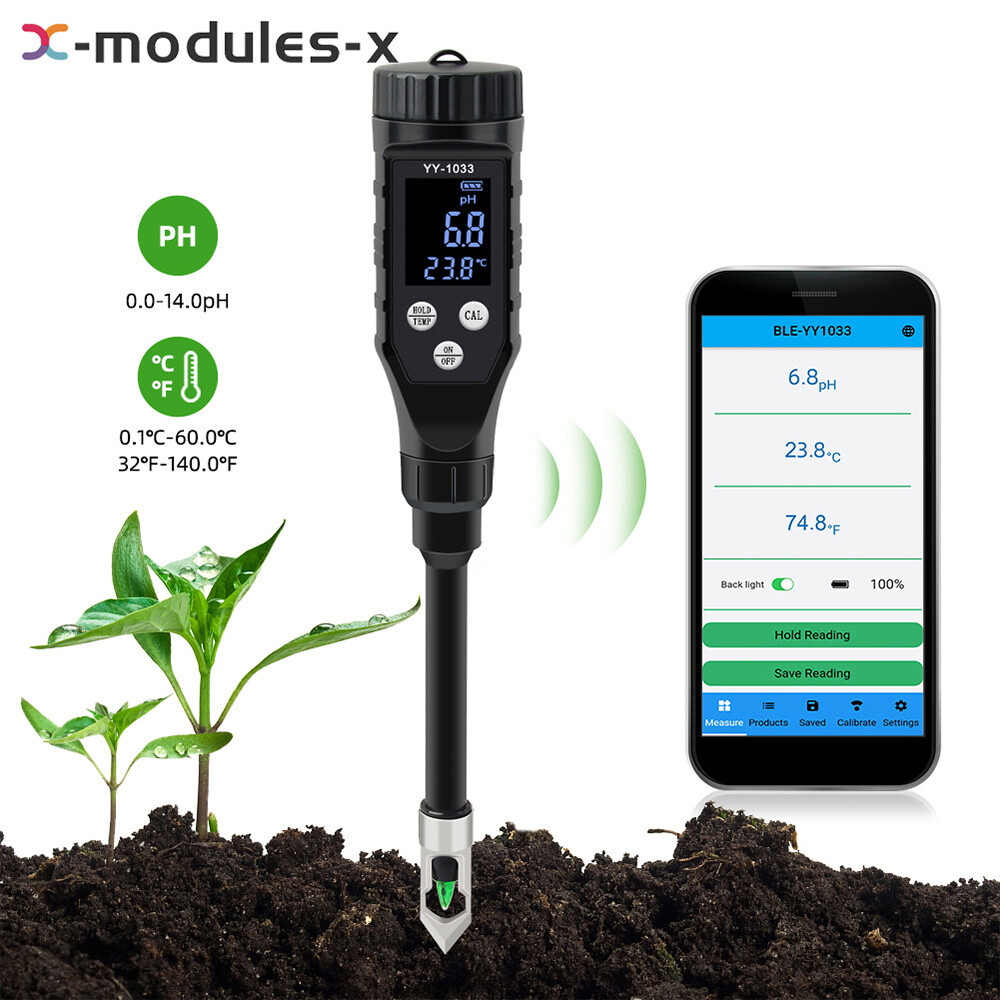 Backlight Soil PH Tester 0-14.0pH APP Soil Tester Data Logger LCD Temp Analyzer