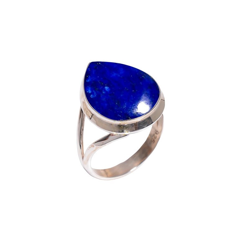 Solid 925 Sterling Silver Natural Lapis Lazuli Deep Blue Teardrop Gemstone Ring