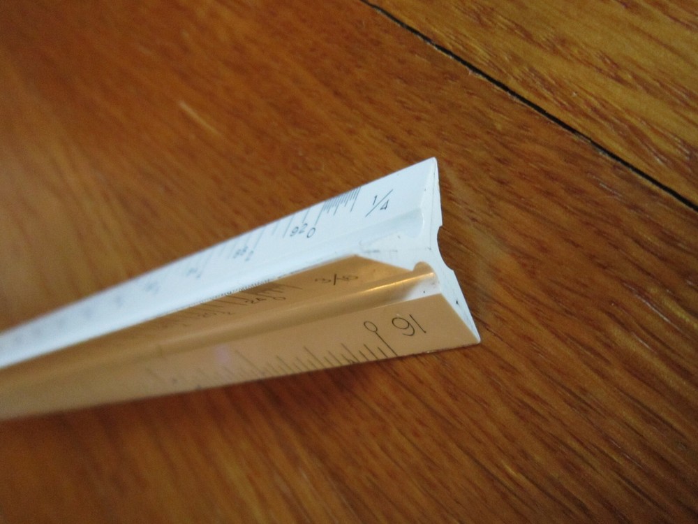Vtg Charvoz 12" Architect Drafting Ruler 3 Sided Triangular Plastic 30-1201 Case