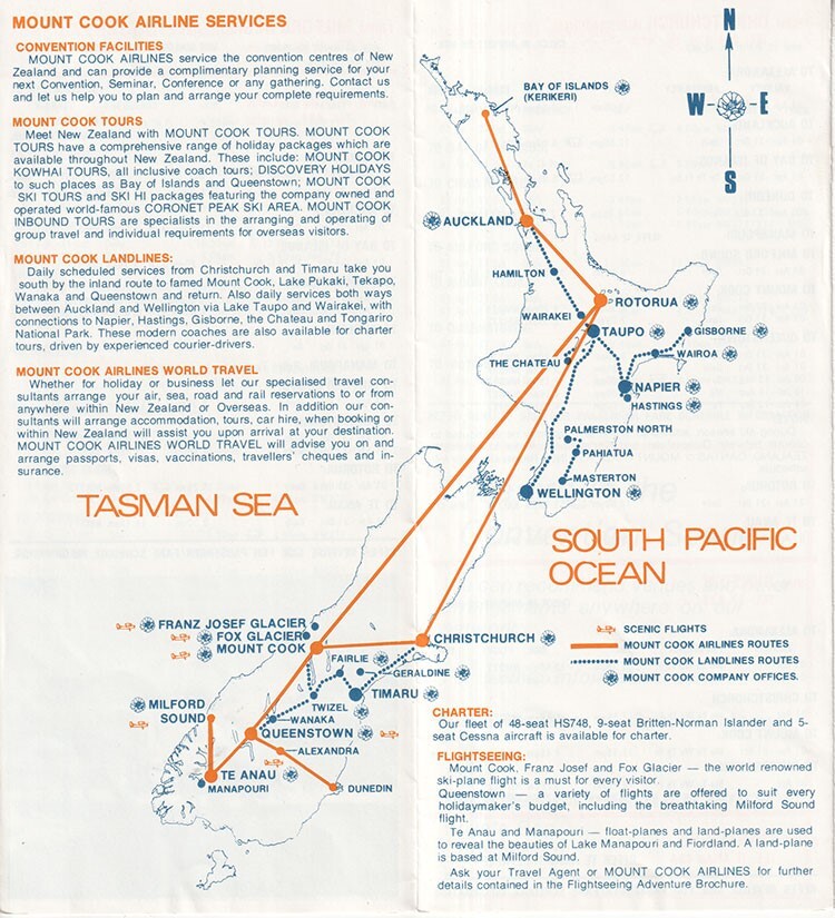 Mount Cook Airlines timetable 1978/04/01