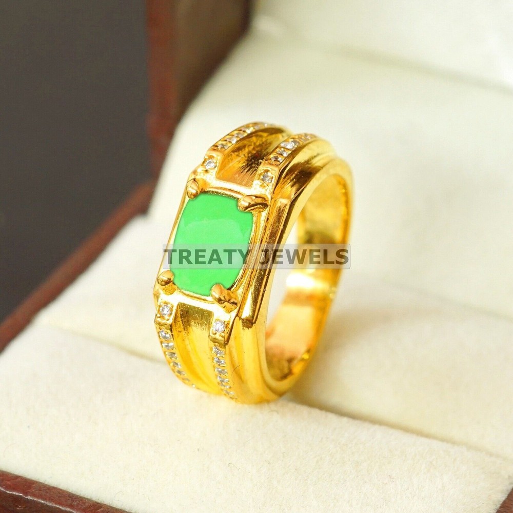 Jade Oval Cut With 14K Solid Gold Ring For Men's #B142