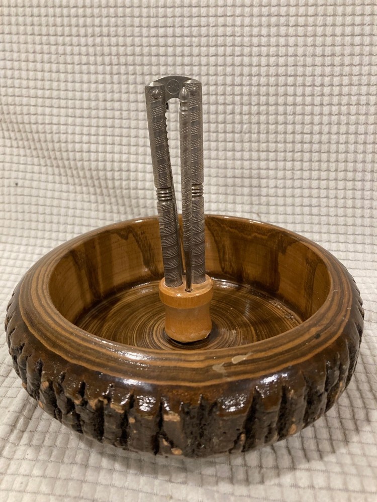Vintage Live edge nut bowl with nut cracking tools