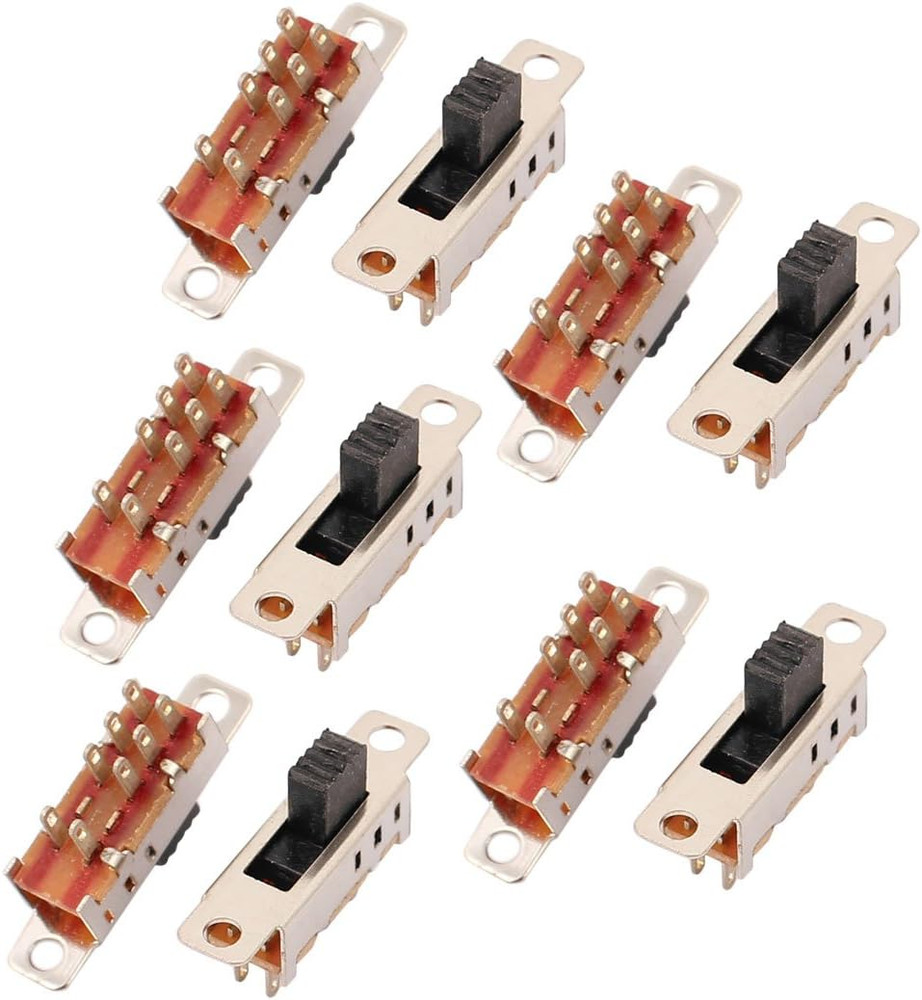 10Pcs 3 Position 8P DPDT Panel Mount Micro Slide Switch Latching Toggle Switch