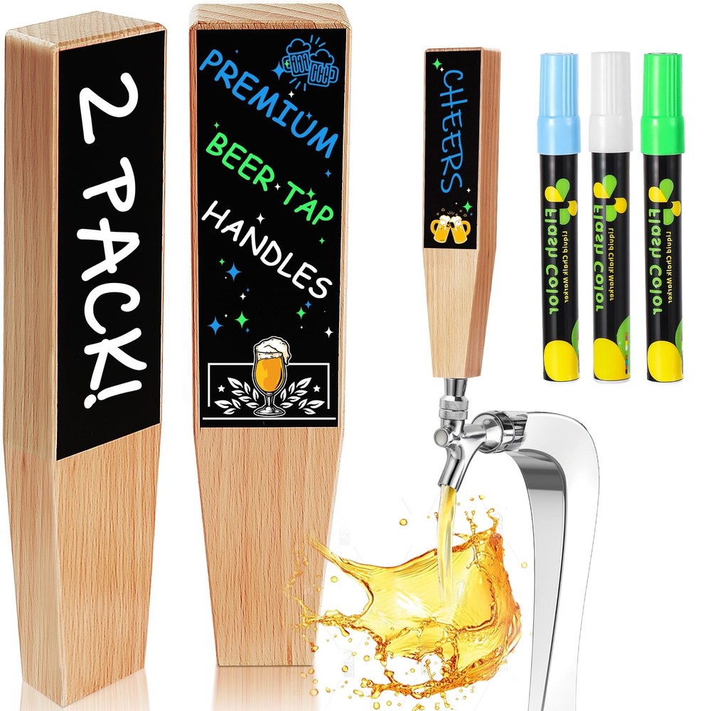 2 PCS Beer Tap Handle, Chalkboard Keg Tap Handle with 3PCS Chalk Markers Pen,...