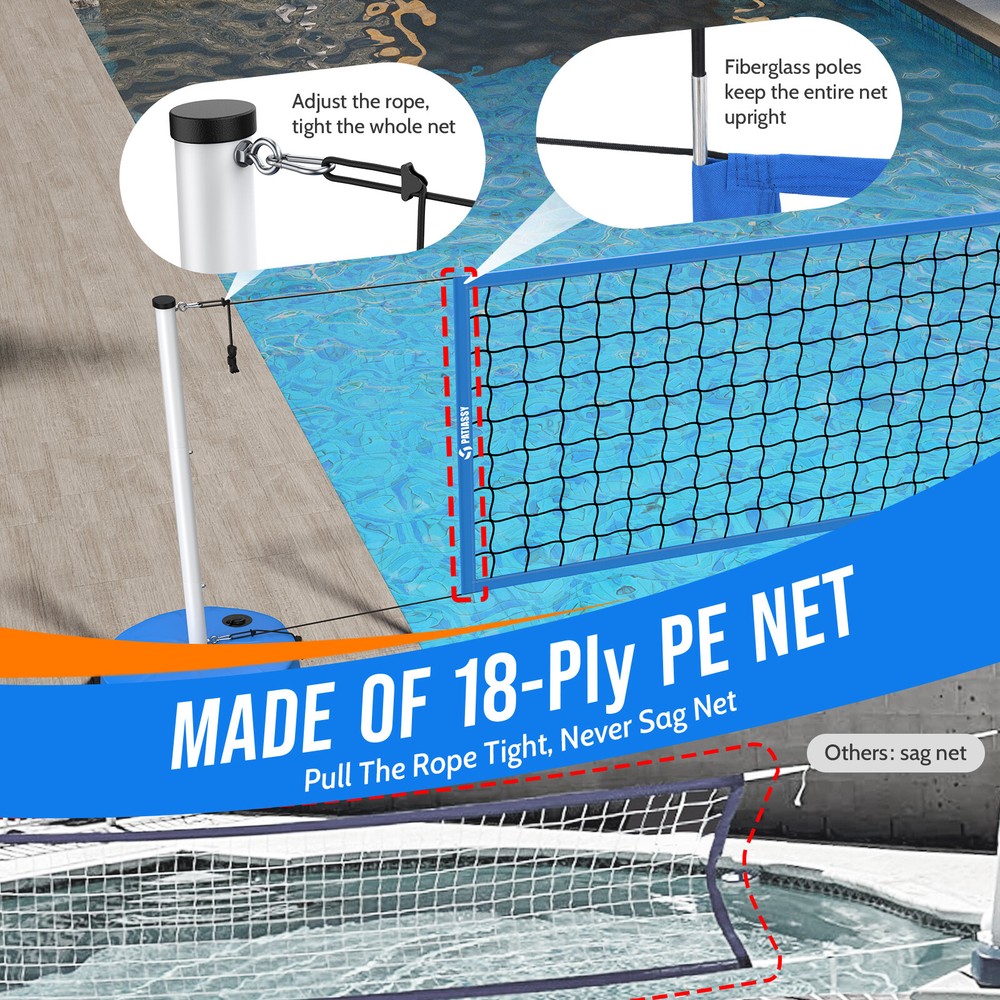 Pool Volleyball Net Set with Base Adjustable 15ft-32ft Length for Inground Pools