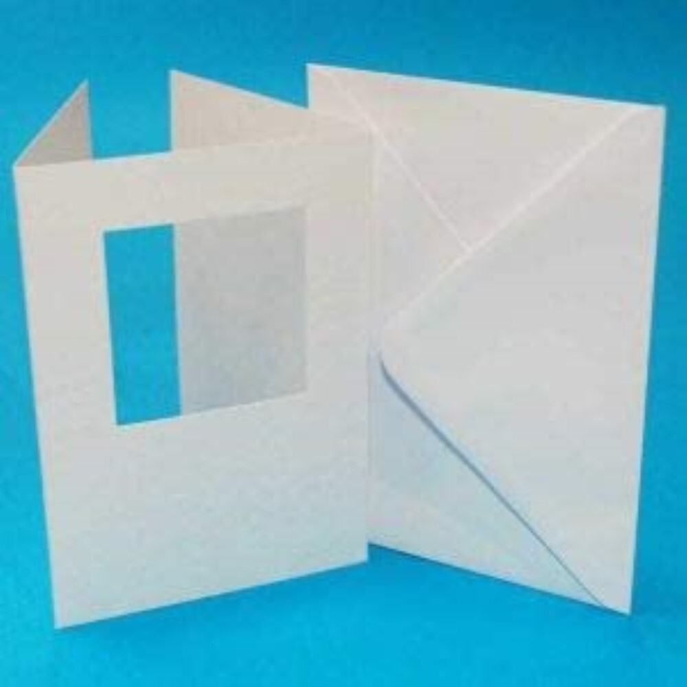 Craft UK Blank A6 3 Fold Square Aperture Cards & Envelopes White Hammered/Plain