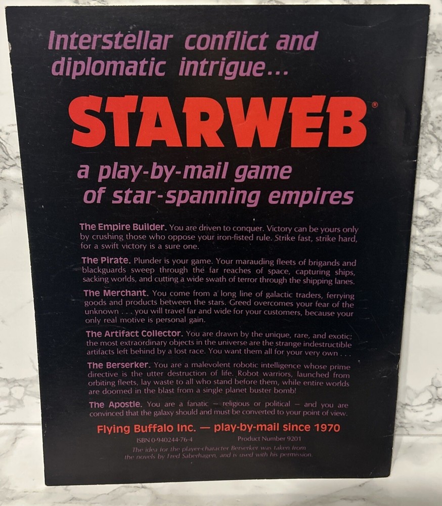 StarWeb Game by Mail Flying Buffalo 6th Edition Rules First Printing August 1981