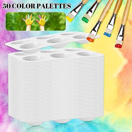 50 PCS White Plastic Watercolor Palette, 6 Well Rectangular Paint rectangle50