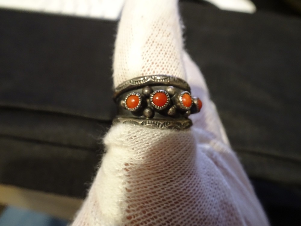 # 758-NATIVE STERLING SILVER 4 STONE RING -SIZE 9---MA OR MR NOT SURE