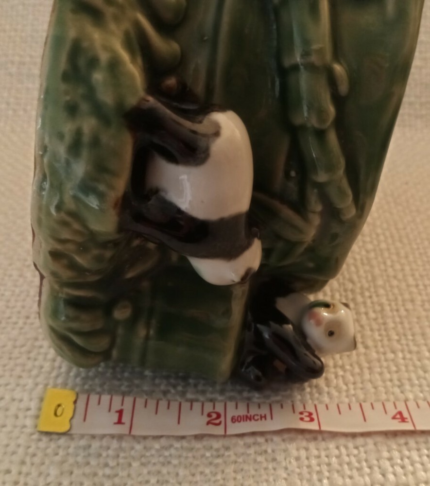 Vintage Panda Bear 🐼 Planter, 2 Pandas, Green Bamboo