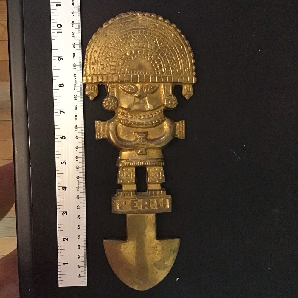 Solid Brass Vtg CUSCO PERU INCA Ceremonial TUMI Dagger Knife Wall Decor 11”