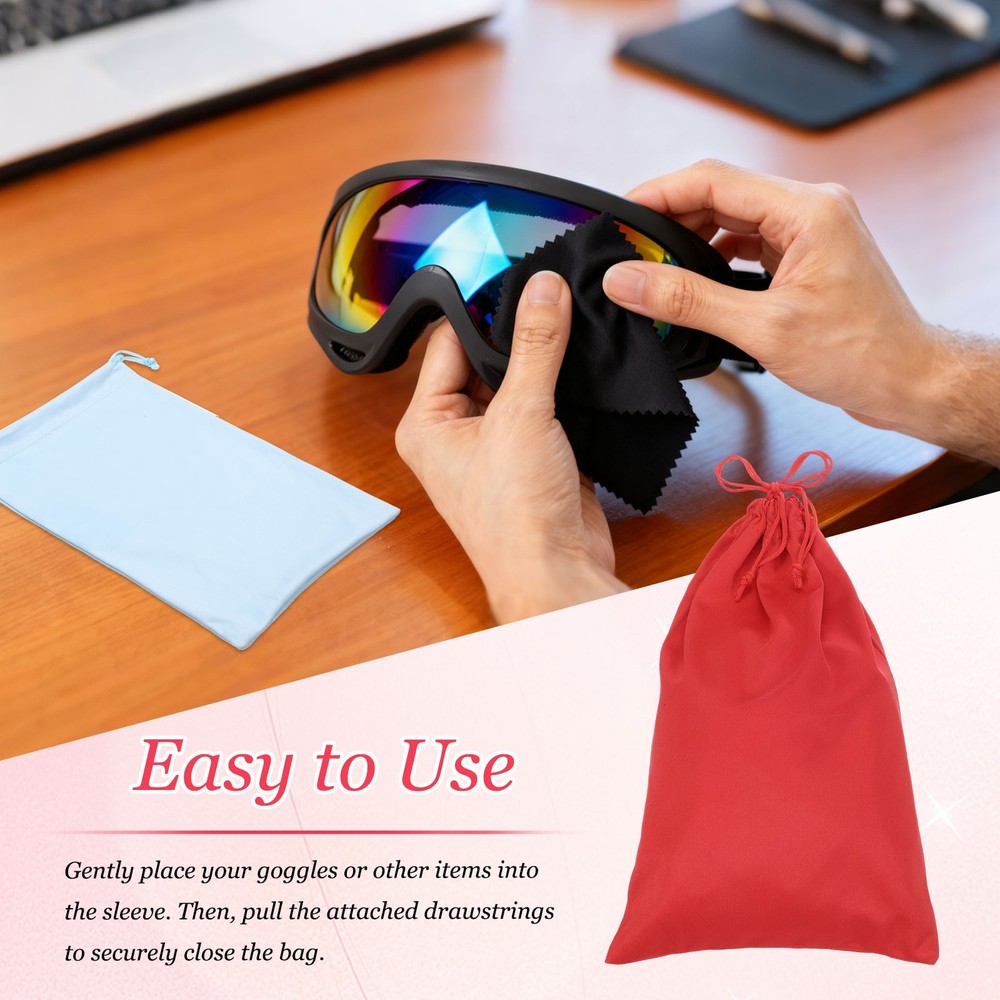 Ski Goggle Bag, Microfiber Bag with Cleaning Cloth 2 Pcs Light Blue