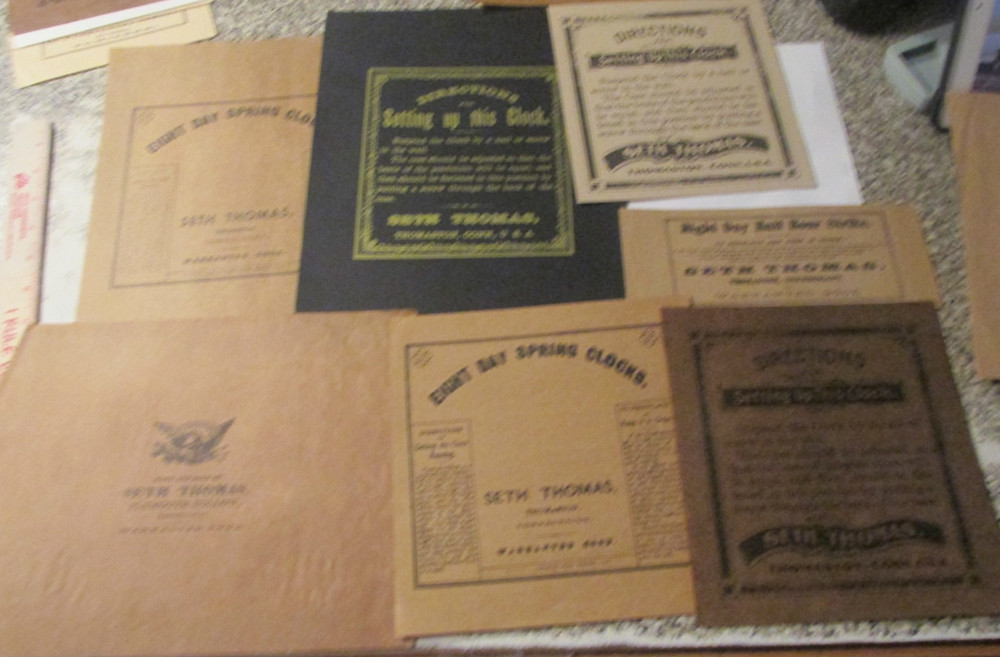 7 Restoration Replacement Paper Clock Labels Seth Thomas Conn. Directions