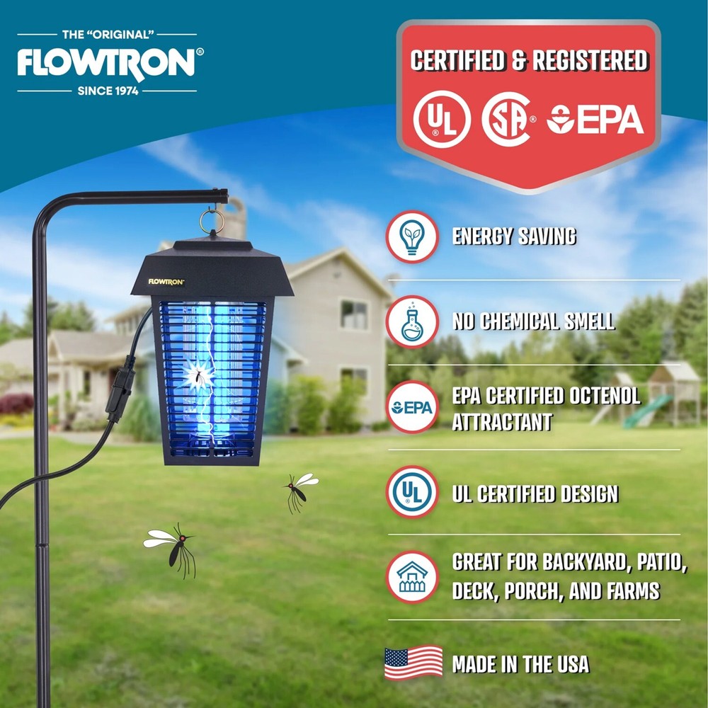 FLOWTRON BK-40D OUTDOOR BUG ZAPPER, 1.0 ACRE COVERAGE, DUAL-LURES, 5600 VOLTS!!