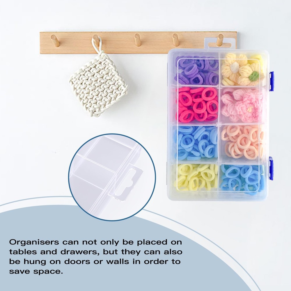 2 Pcs 8 Grids Clear Plastic Storage Box with Adjustable Dividers, Stackable 8...