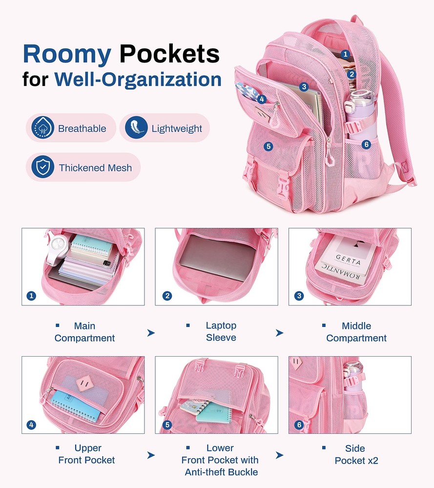 Mesh Backpack Heavy Duty Net Bookbag Ultra-Lightweight See Through Backpack B...