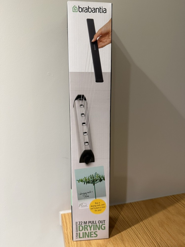 Brabantia Pull-Out Retractable Clothesline 75ft (22m), White, New
