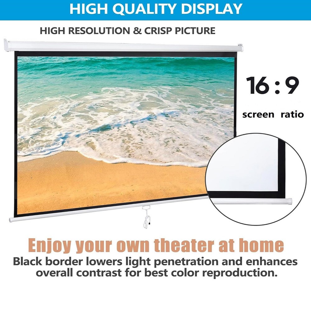 Projector Screen Pull Down 80 Inch 16:9 HD Projection Screen