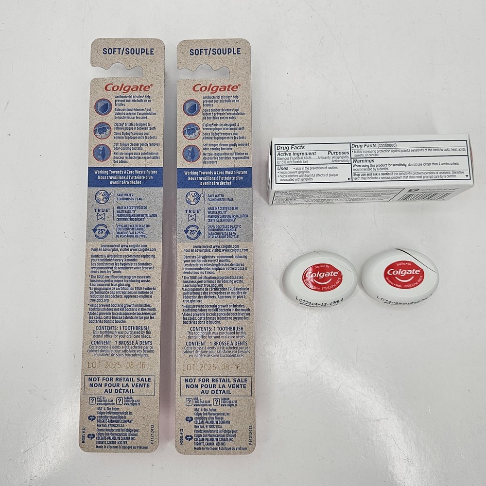 (2) Colgate Zig-Zag Wide Compact Soft Adult Toothbrush w/ Floss & Toothpaste