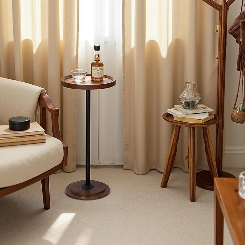 Modern Round Side Table Chic Wood Grain Versatile End Table Portable Setup New