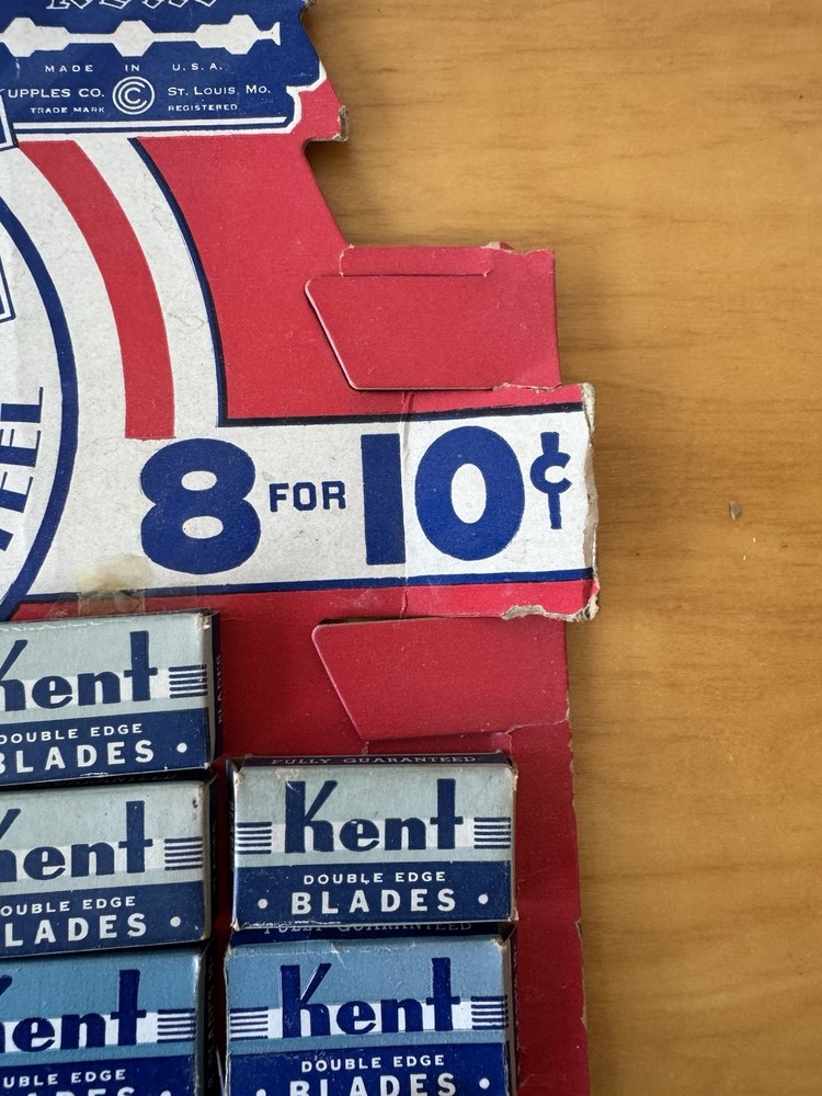 Vintage Razor Blade Store Display KENT Double-Edge Missing 3 Boxes