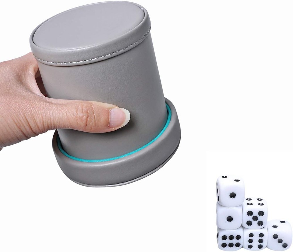 Leatherette Dice Cup with Lid, Felt-Lined Dice Shaker Includes 6 Dot Dice for...