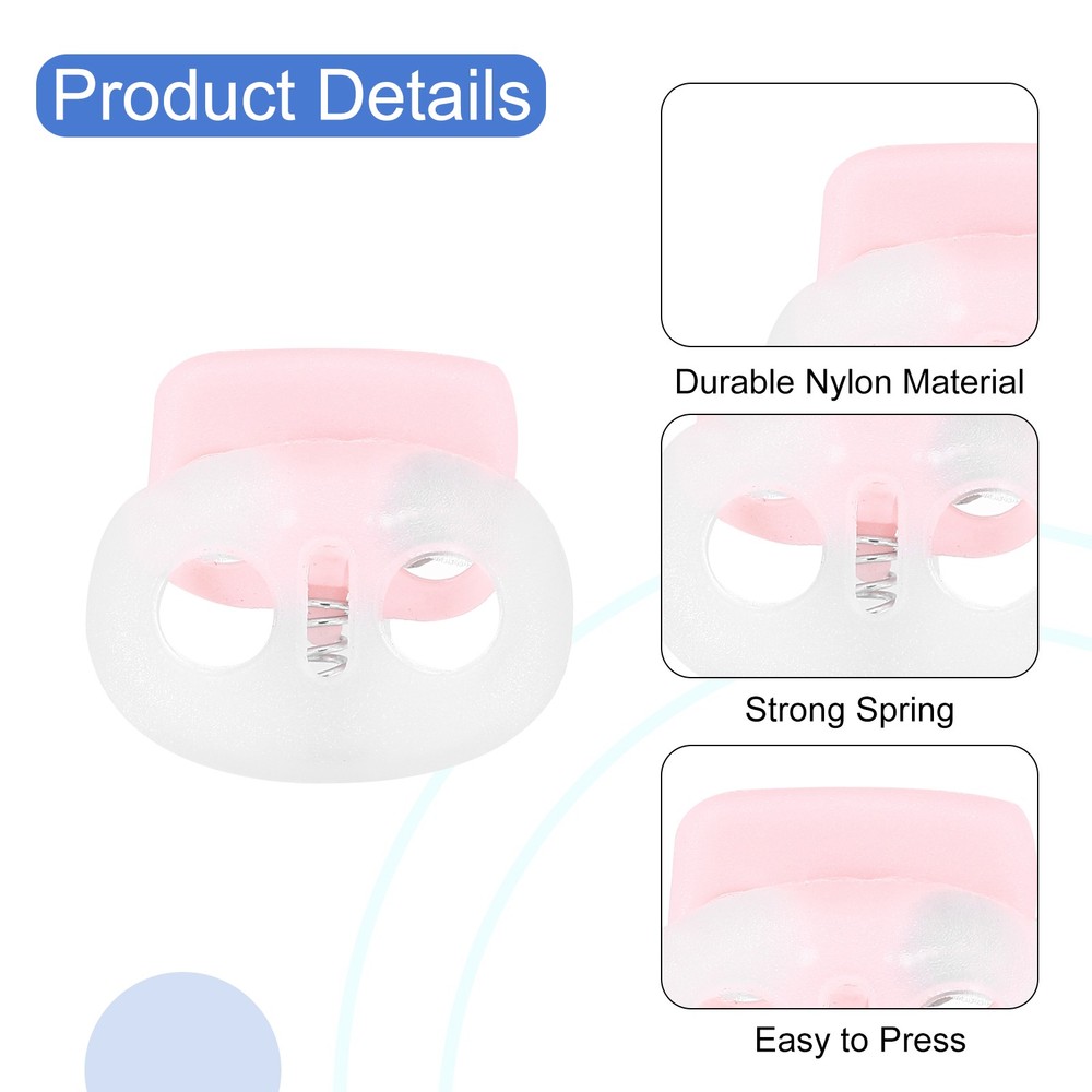 25Pcs Plastic Spring Cord Lock Double Hole Stopper Transparent Pink