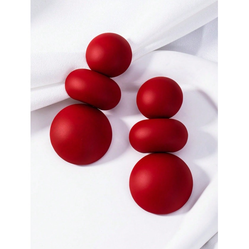 Red Matte Bubble Drop Earrings Bold Statement Modern Jewelry