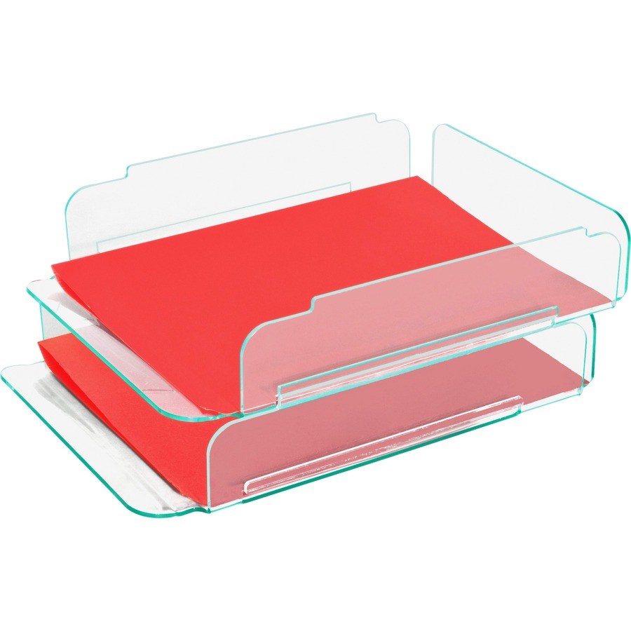 Lorell Stacking Letter Trays - Acrylic - Clear, Green (LLR80655)