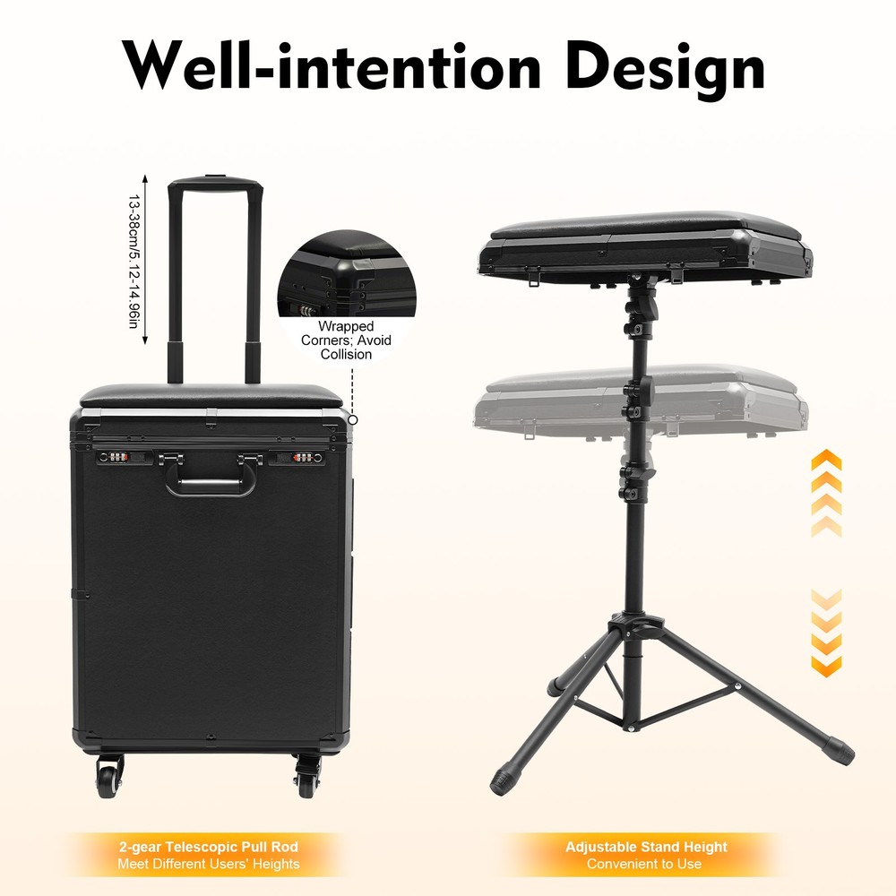 Rolling Makeup Case, Makeup Case with 4 Universal Wheels Combination Lock