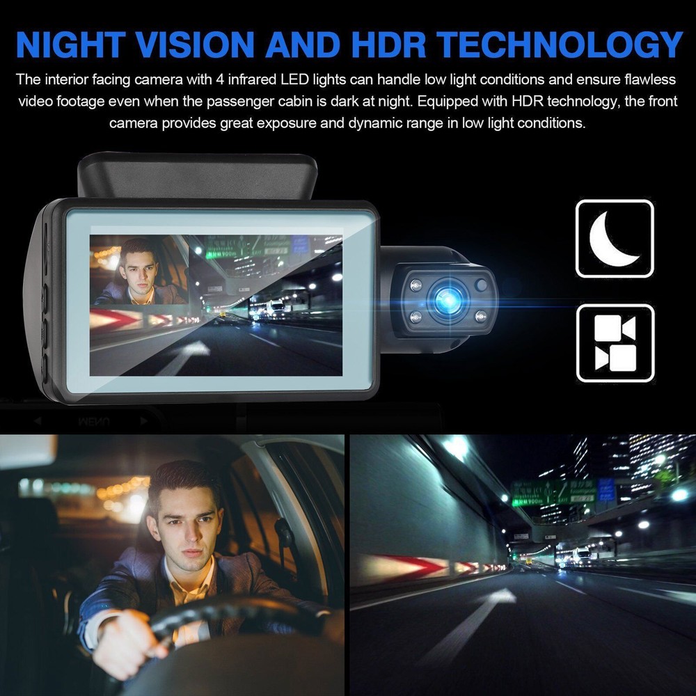 1080P Dual Lens Car DVR Dash Cam Video Recorder G-Sensor Front and Inside Camera