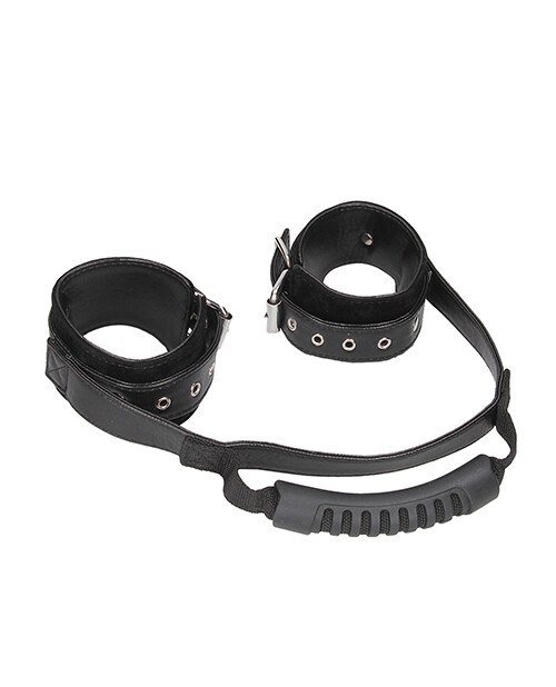 Shots Ouch Black & White Bonded Leather Hand Cuffs W/handle Black