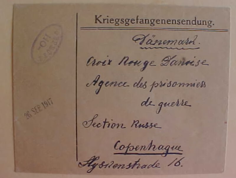 DENMARK POW FROM RUSSIAN CENSOR HO 1917