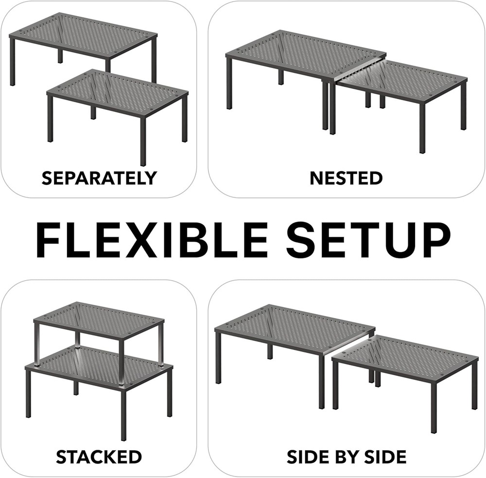 Expandable Stackable Cabinet & Counter Shelf Organizer W/ Steel Surface Bronze