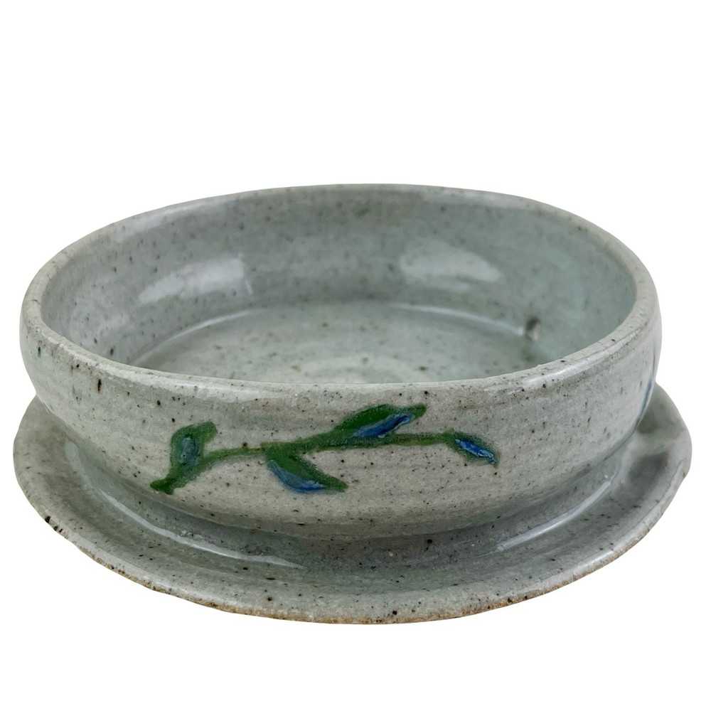 Studio Art Pottery Planter Drip Tray Plate Only Earthenware Leaf Vine Signed 6"