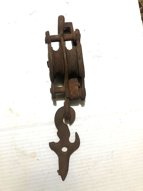 Antique Smaller Barn Rope Double Pulley With Hook