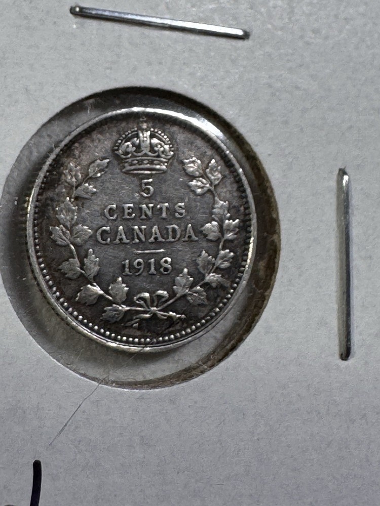 1918 Canada 5 Cents Silver Coin Cleaned