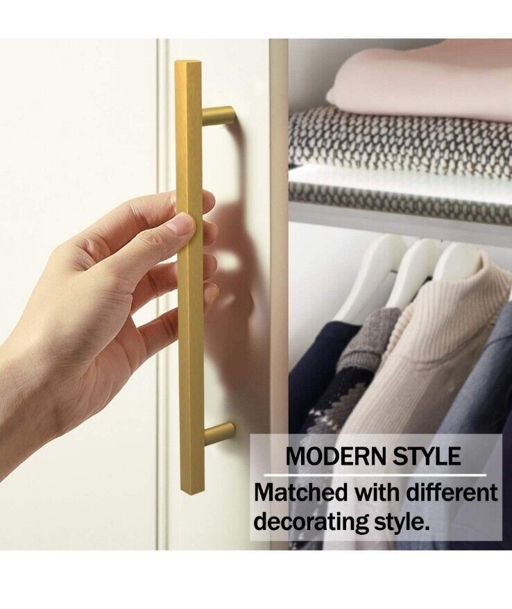 20 Pcs Gold Brass Brushed Square Modern Cabinet Handles Pulls Kitchen Hardware