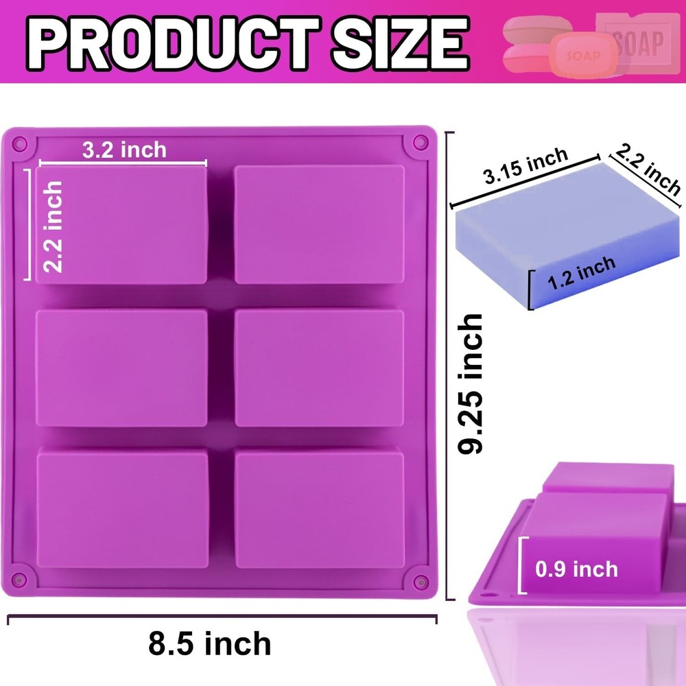 Silicone Soap Molds 3 Pack Rectangular Food Grade Flexible Mold Ice Cube Choc...