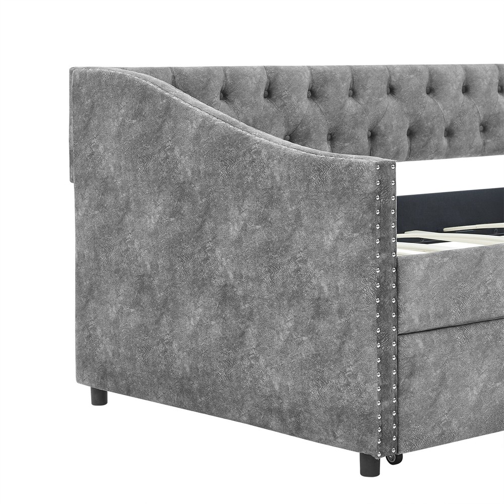 Twin Size Daybed Upholstered Bed Frame Sofa Bed w/ 2 Storage Drawers New