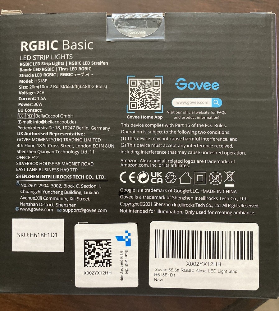 Govee - 65.6ft RGBIC Basic LED Strip Lights Smart WIFI H618E