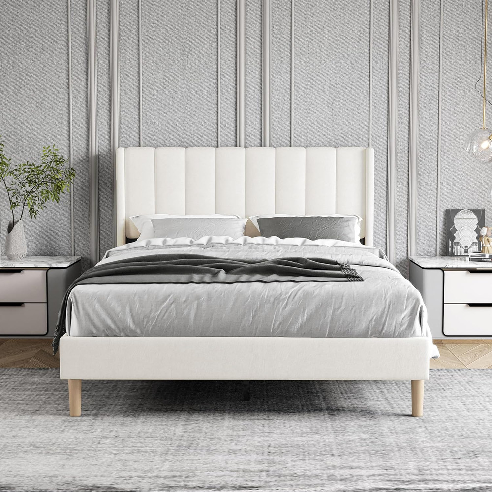 Zoophyter Upholstered Platform Bed Frame Full Size with Headboard,Strong Wooden