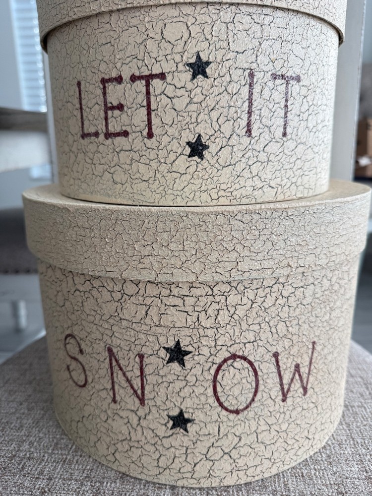 Primitive Snowman Round Stacking/Nesting Boxes - 4 Boxes