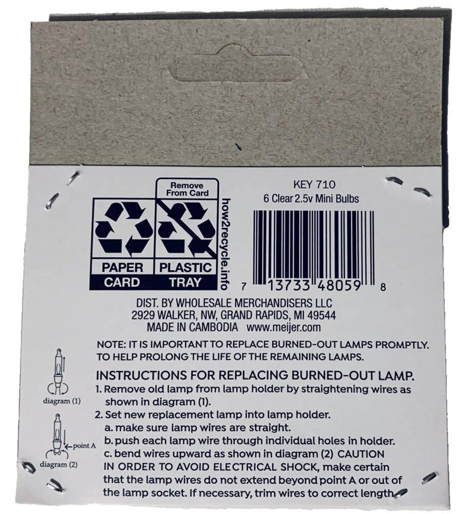 2.5 volt Christmas Light Bulbs Clear Mini for 50 100 Light String 6 pack T5