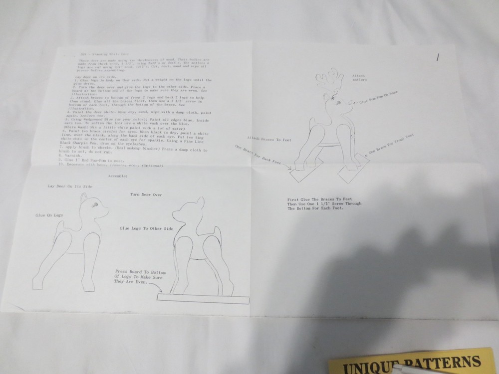 Vtg Unique Patterns Standing White Reindeer uncut